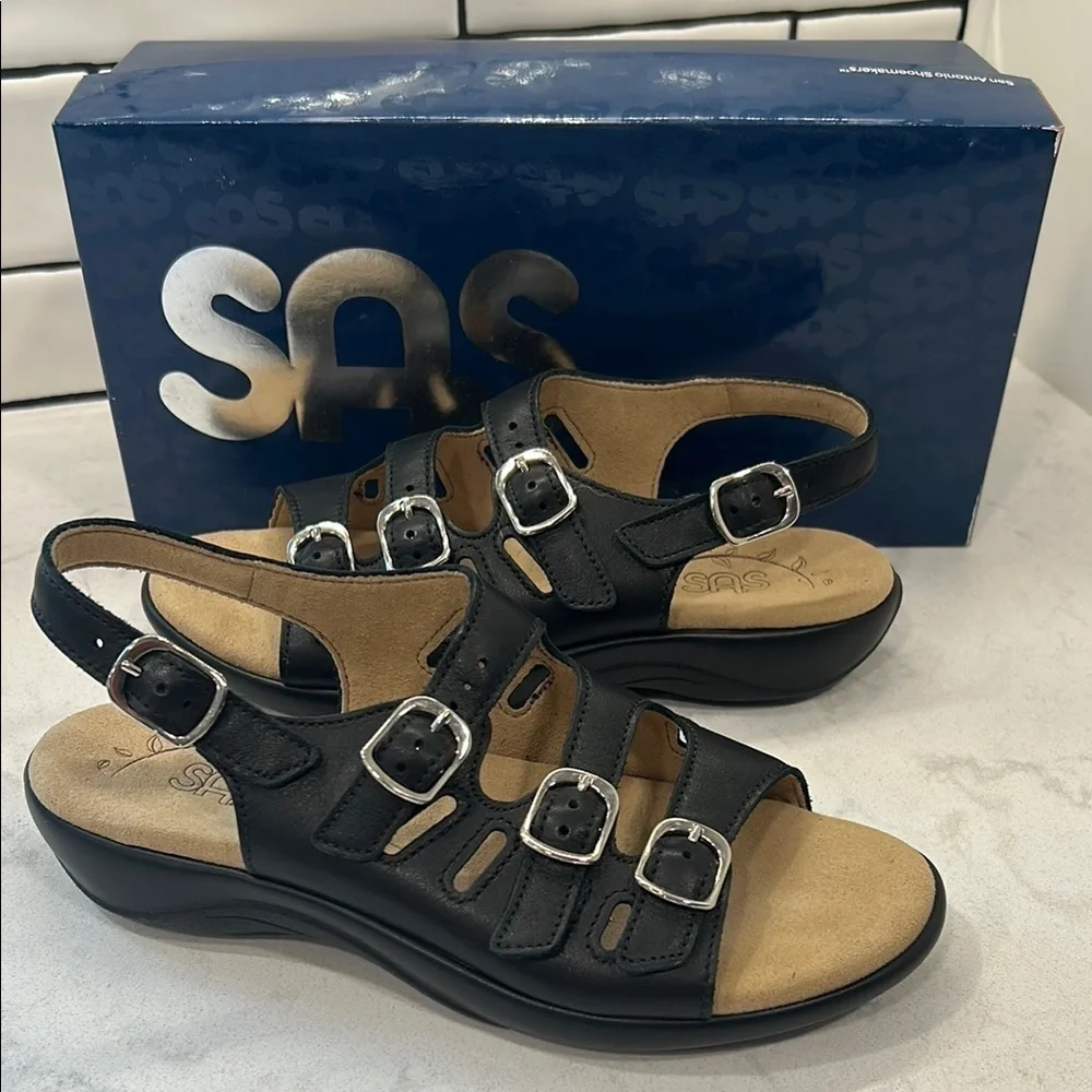 SAS Women's Mystic Black Sandals Size 6.5 N